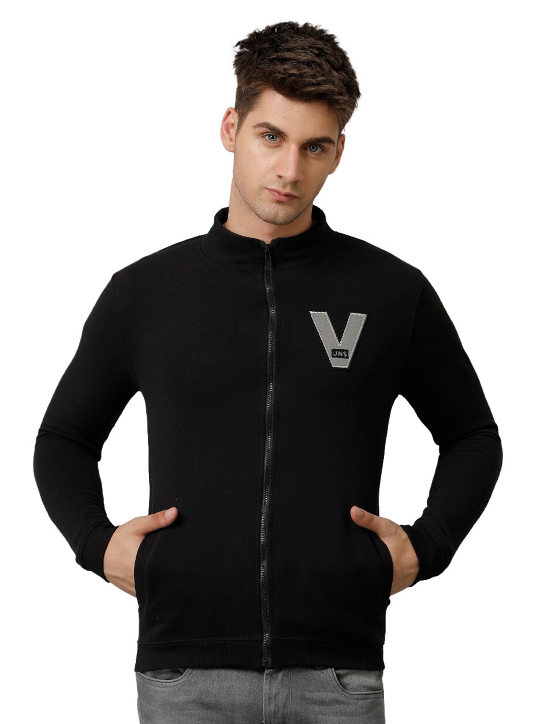 

Voi Jeans Mock Collar Front-Open Sweatshirt, Black