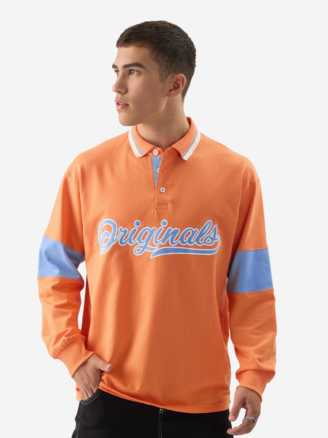 

The Souled Store Typography Printed Polo Collar Cotton T-shirt, Orange