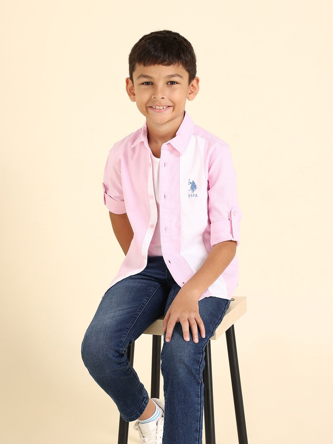 

U.S. Polo Assn. Kids Boys Vertical Striped Classic Cotton Opaque Casual Shirt, Pink