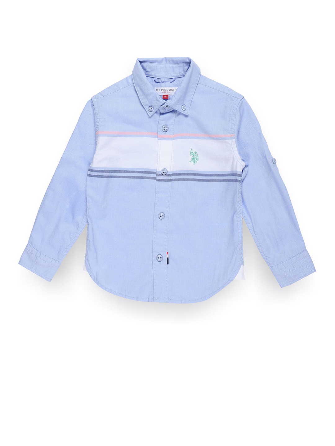 

U.S. Polo Assn. Kids Boys Horizontal striped Classic Opaque Oxford Shirt, Blue