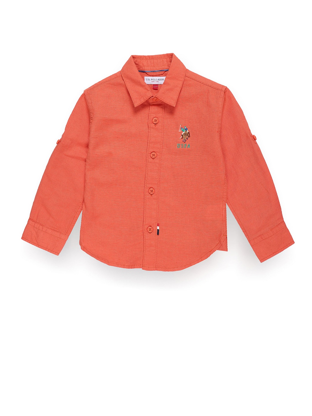 

U.S. Polo Assn. Kids Boys Spread Collar Classic Cotton Opaque Regular Shirt, Orange