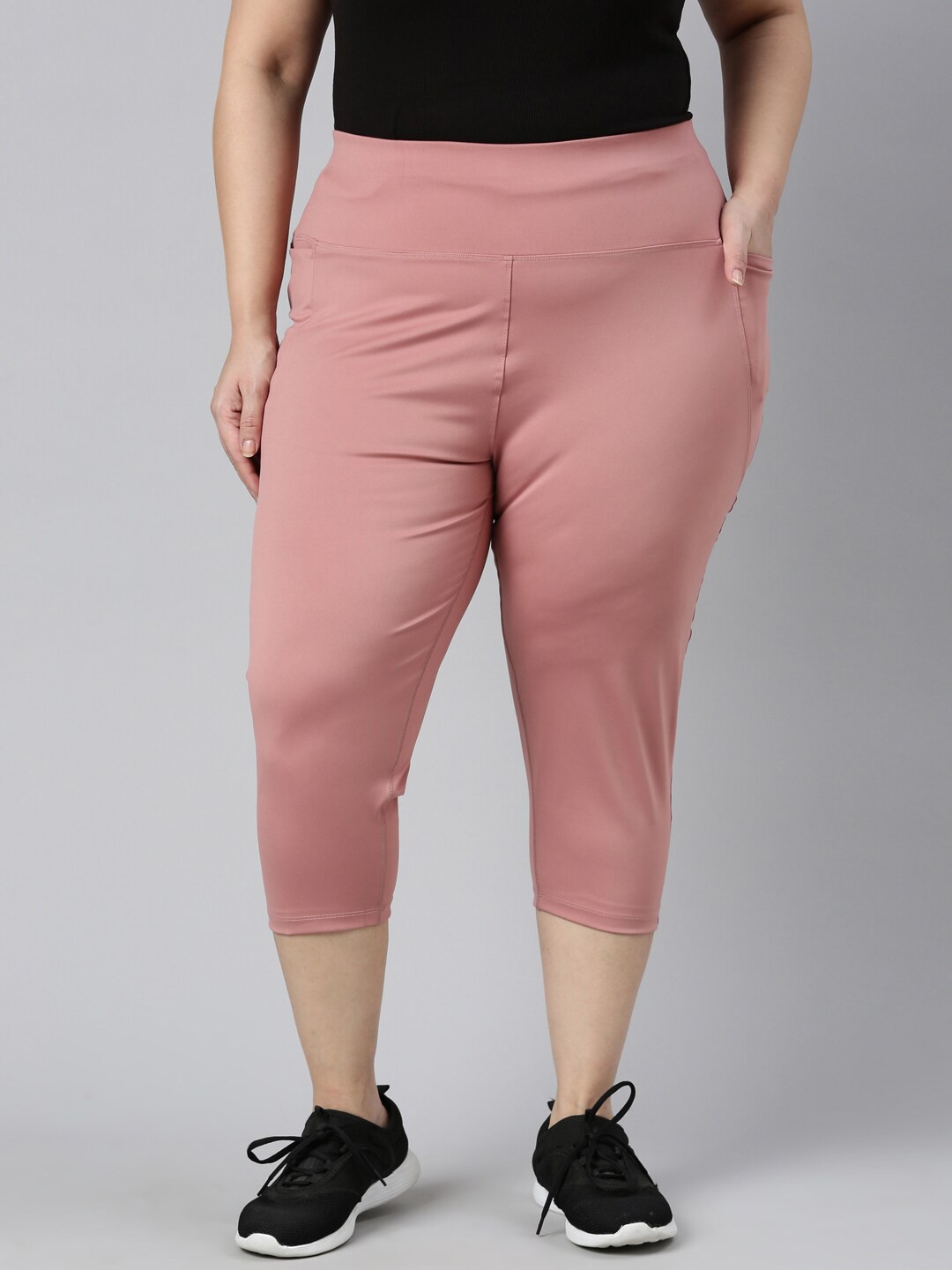 

Go Colors Women Plus Size Slim Fit High-Rise Capris, Pink