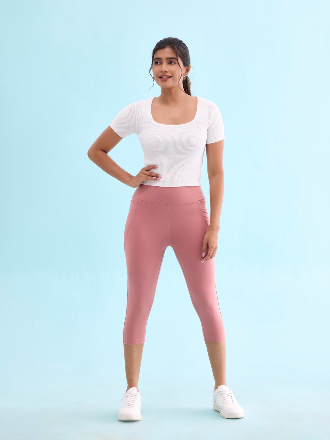 

Go Colors Women High Rise Sports Capris, Pink