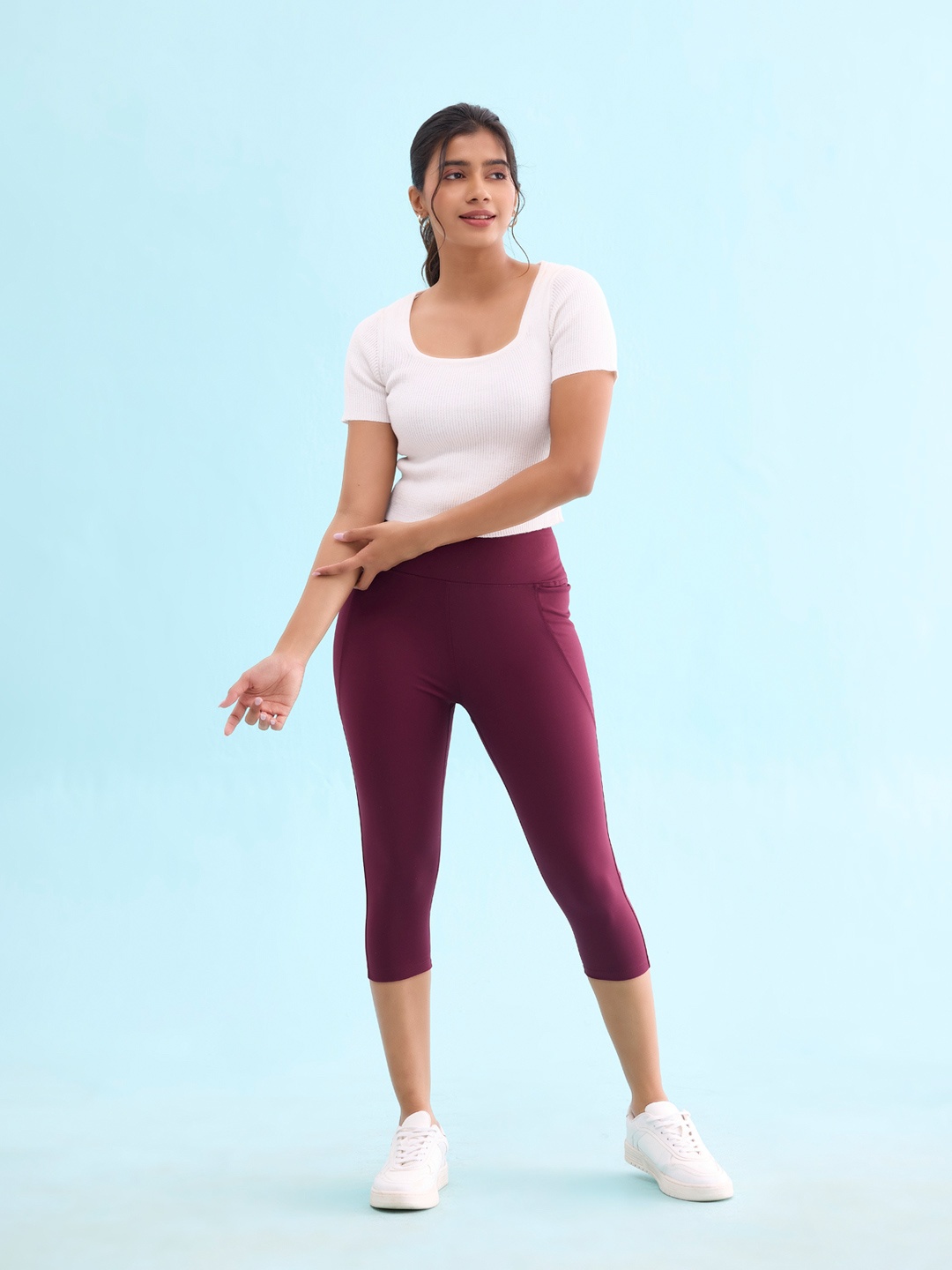 

Go Colors Women Plus Size High Rise Sports Capris, Maroon