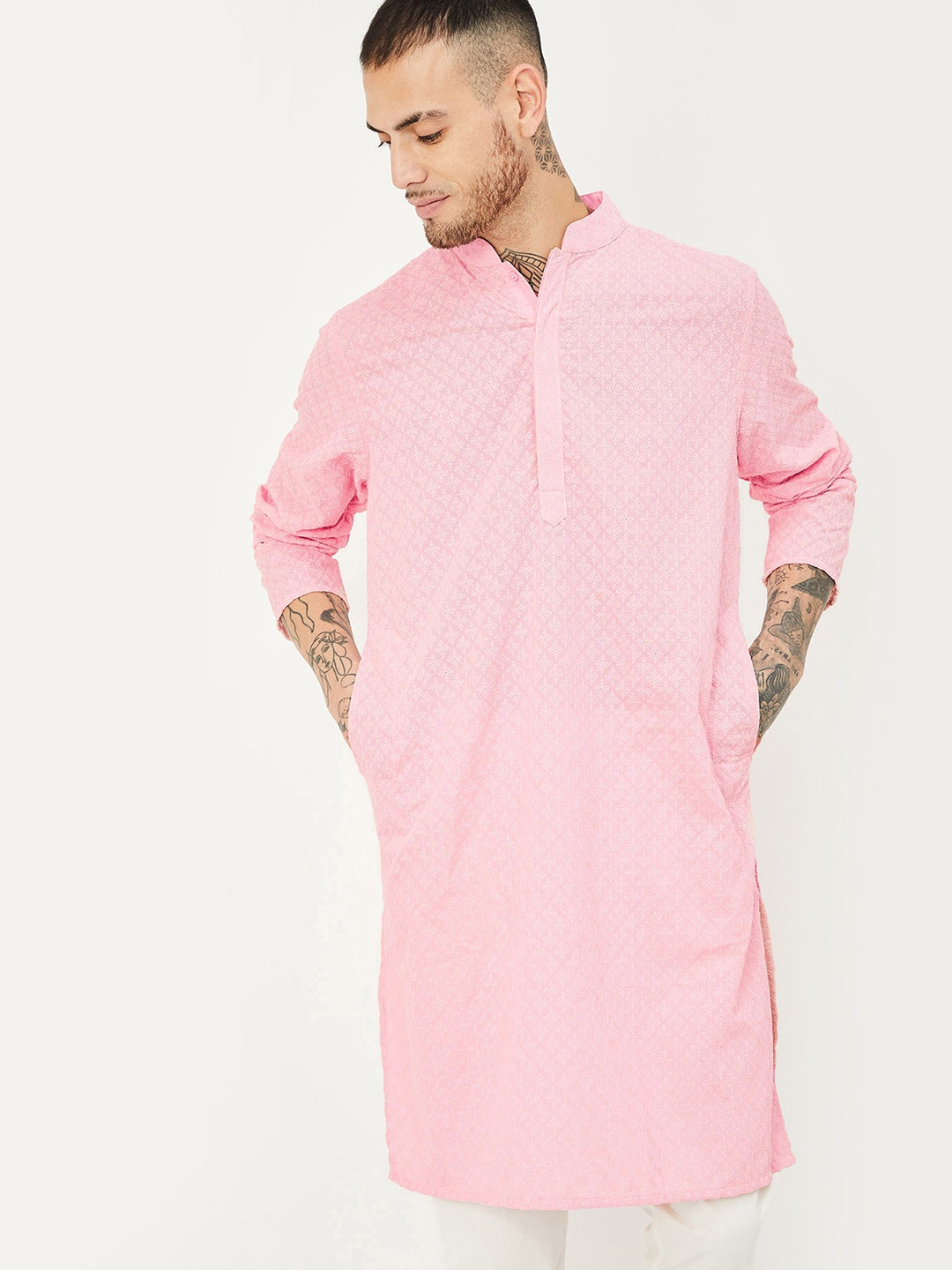 

max Mandarin Collar Long Sleeves Sequinned Kurta, Pink