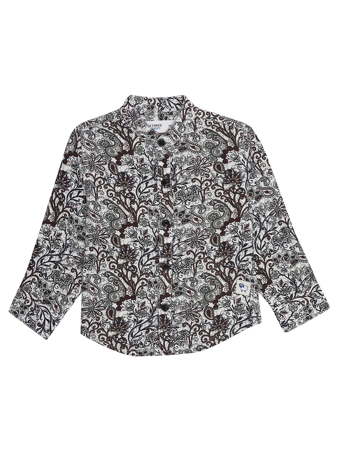 ZERO THREE Boys Comfort Floral Printed Mandarin Collar Regular Fit Casual Shirt, White
