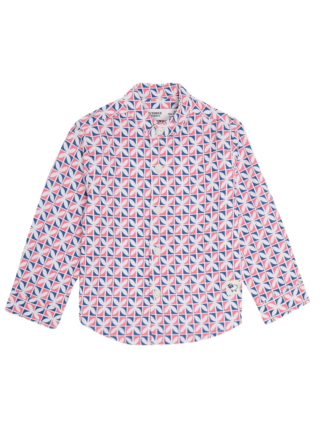 

ZERO THREE Boys Comfort Printed Mandarin Collar Regular Fit Casual Shirt, Pink