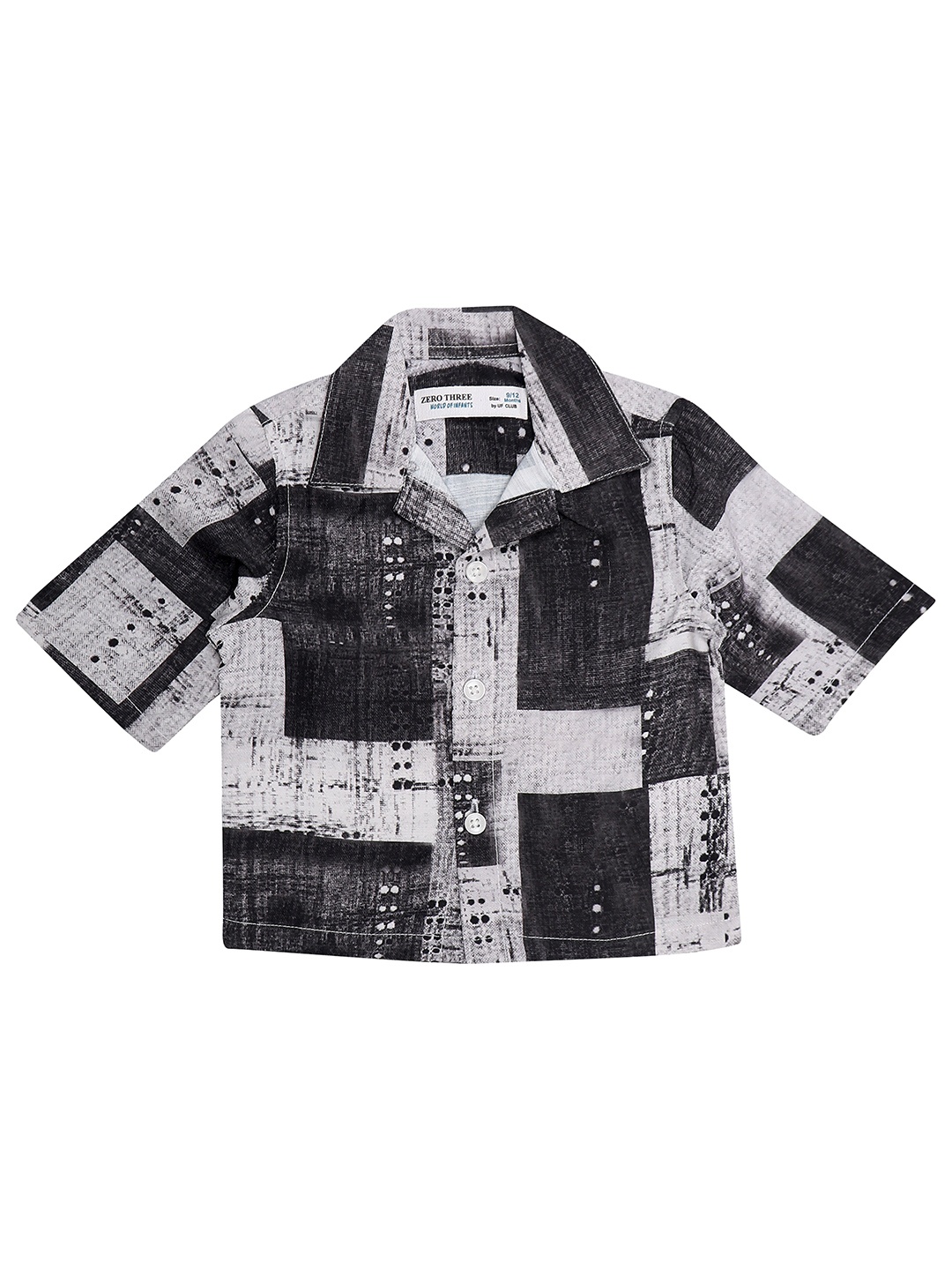 

ZERO THREE Boys Comfort Printed Spread Collar Regular Fit Casual Shirt, Black