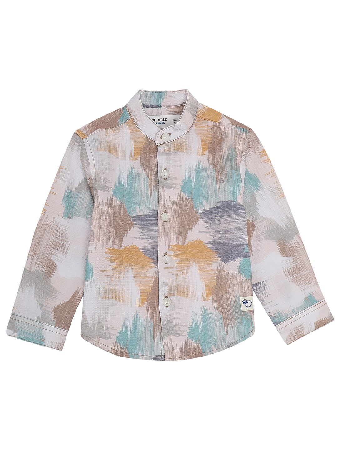 

ZERO THREE Boys Comfort Printed Mandarin Collar Regular Fit Casual Shirt, Beige