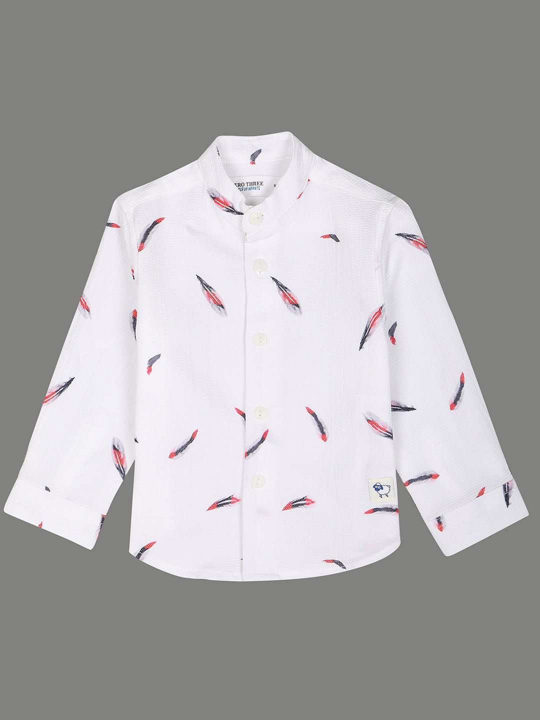 

ZERO THREE Boys Comfort Printed Mandarin Collar Regular Fit Casual Shirt, White