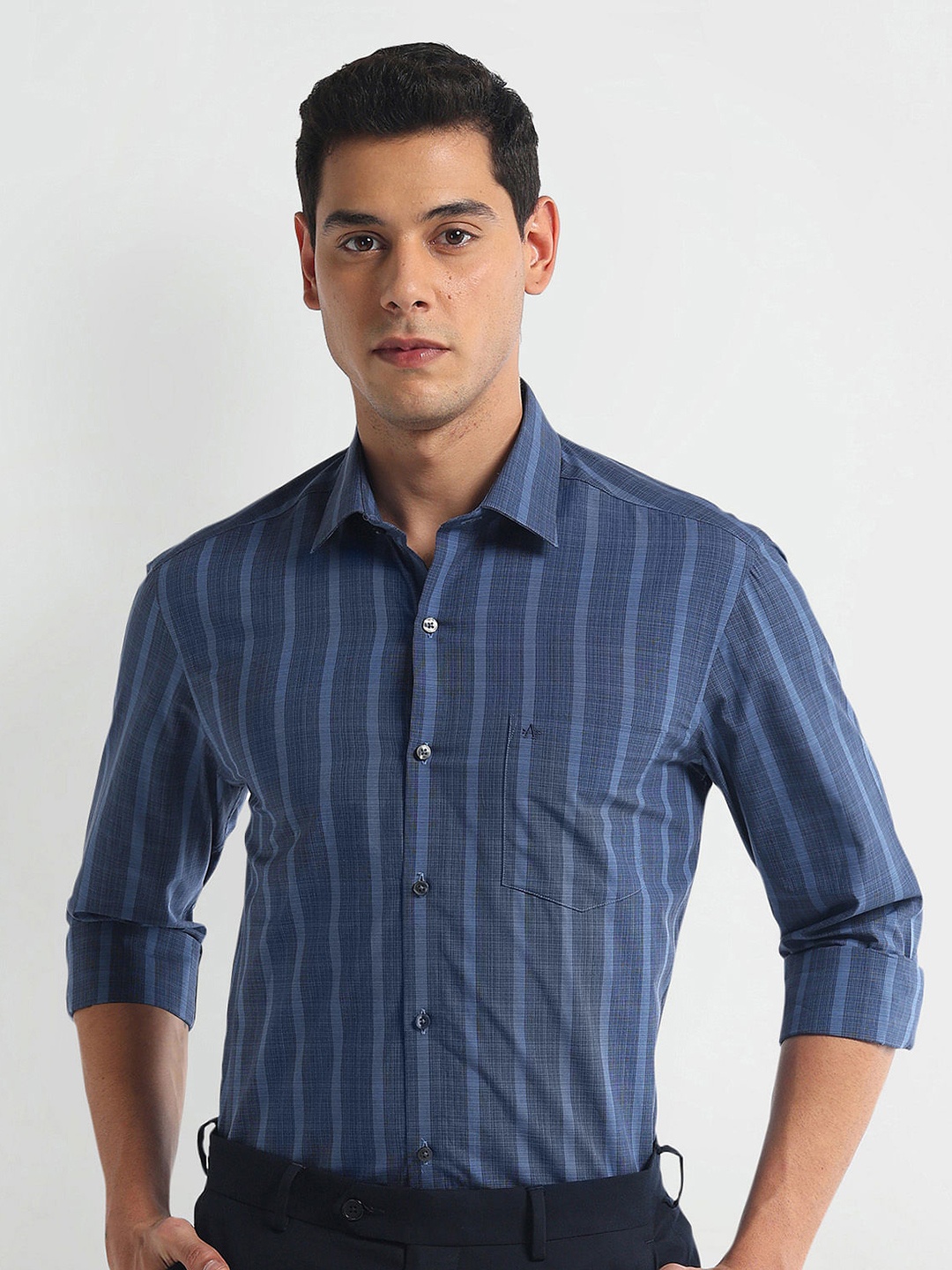 

Arrow Slim Fit Opaque Striped Cotton Formal Shirt, Blue