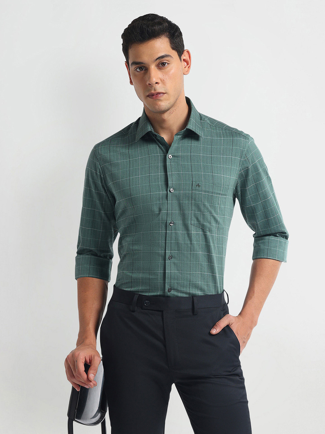 

Arrow Slim Fit Opaque Checked Cotton Formal Shirt, Green