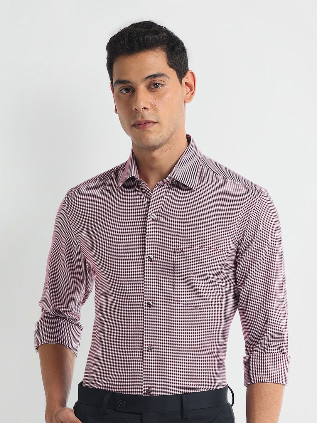 Arrow Slim Fit Horizontal Stripes Opaque Striped Cotton Formal Shirt, Red