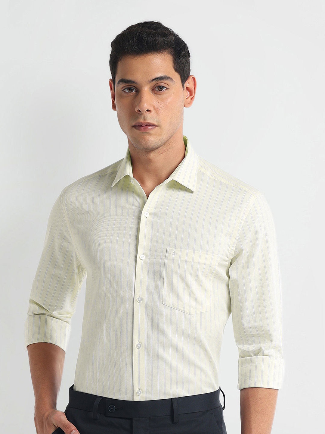 

Arrow Slim Fit Opaque Striped Cotton Formal Shirt, Yellow