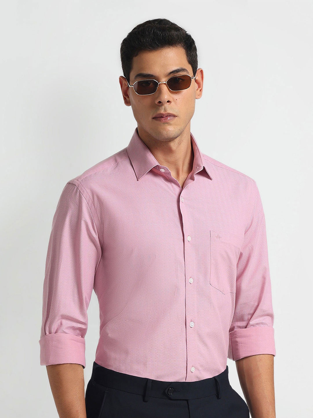 

Arrow Spread Collar Slim Fit Opaque Cotton Formal Shirt, Pink