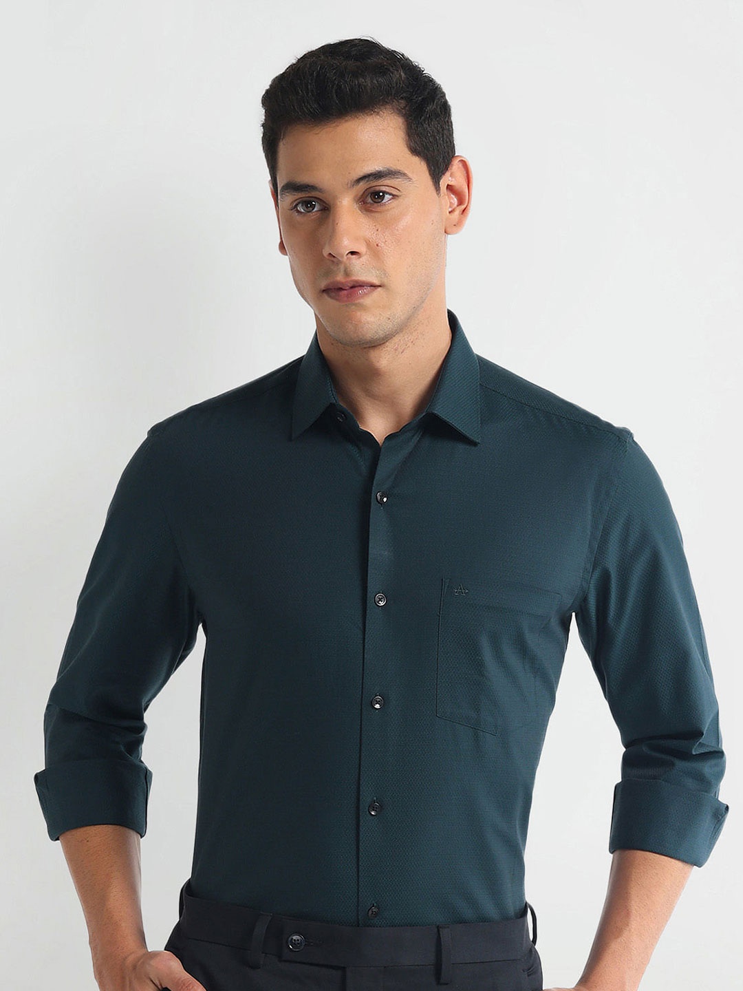 

Arrow Spread Collar Opaque Cotton Formal Shirt, Green