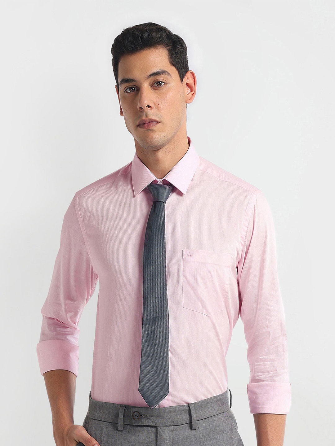 

Arrow Spread Collar Slim Fit Opaque Cotton Formal Shirt, Pink