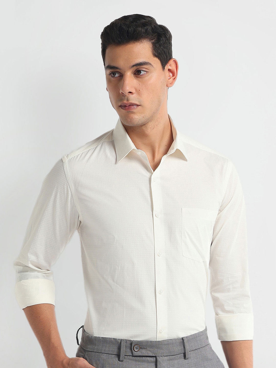 

Arrow Spread Collar Slim Fit Opaque Cotton Formal Shirt, White