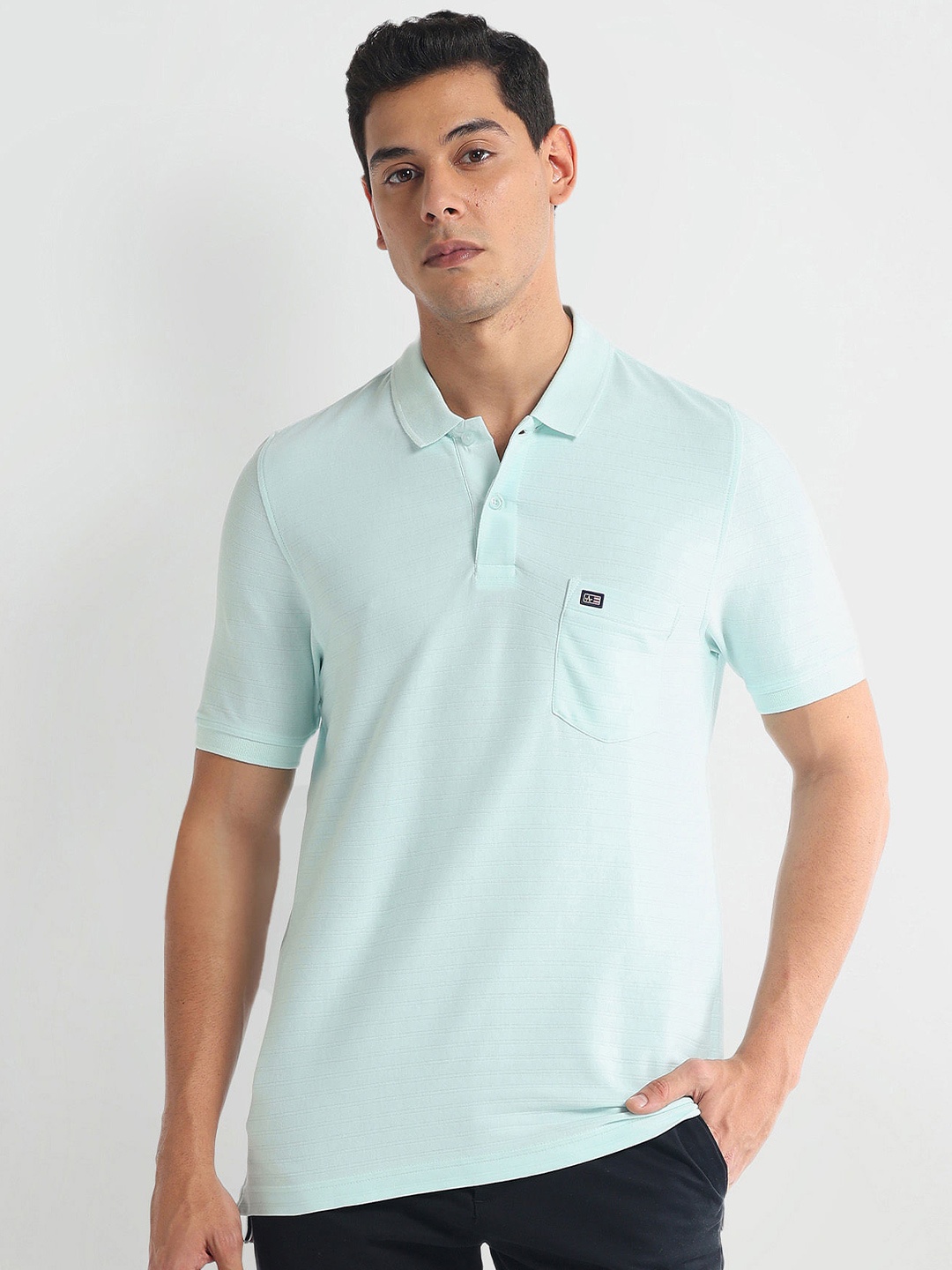 

Arrow Sport Striped Polo Collar Cotton T-shirt, Green