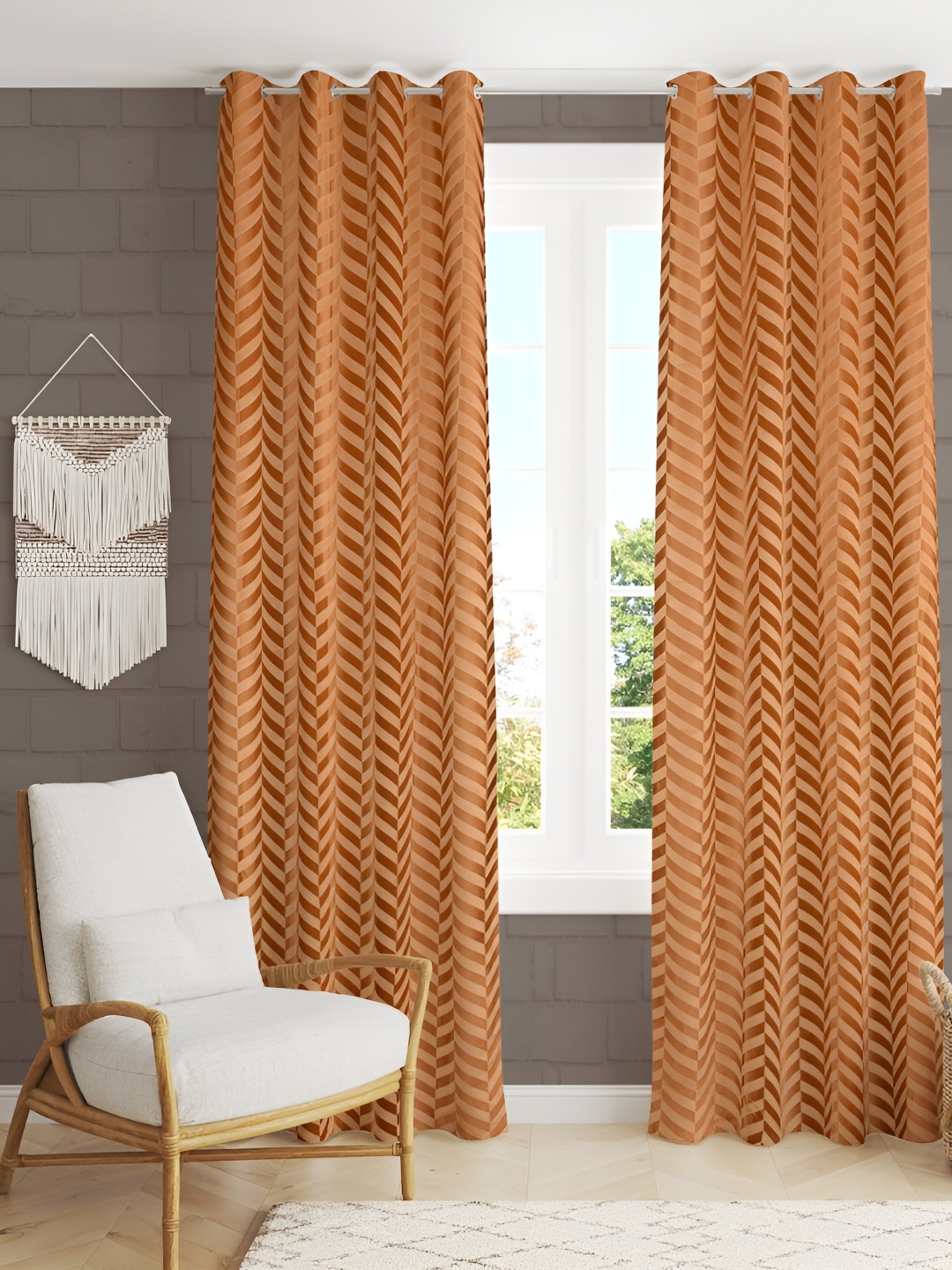 

RIDHAAN Gold-Toned 2 Pieces Zig Zag Embellished Room Darkening Door Curtain