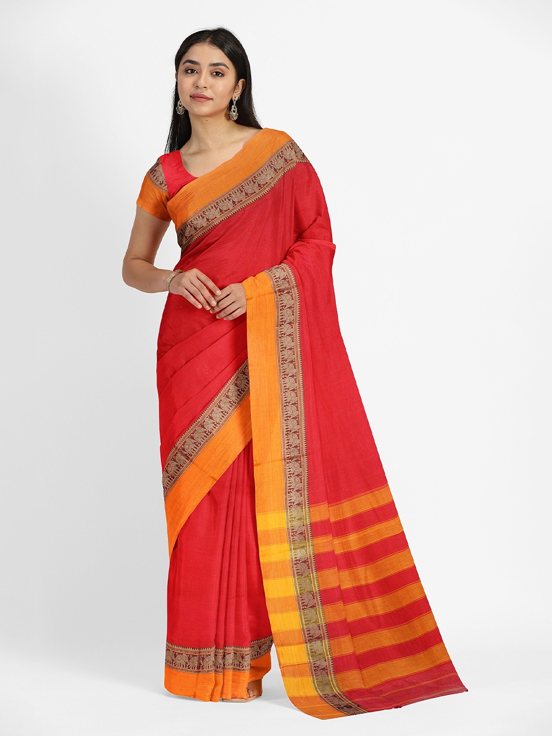 

Weaves of Tradition Pure Cotton Narayan Peth Saree, Red