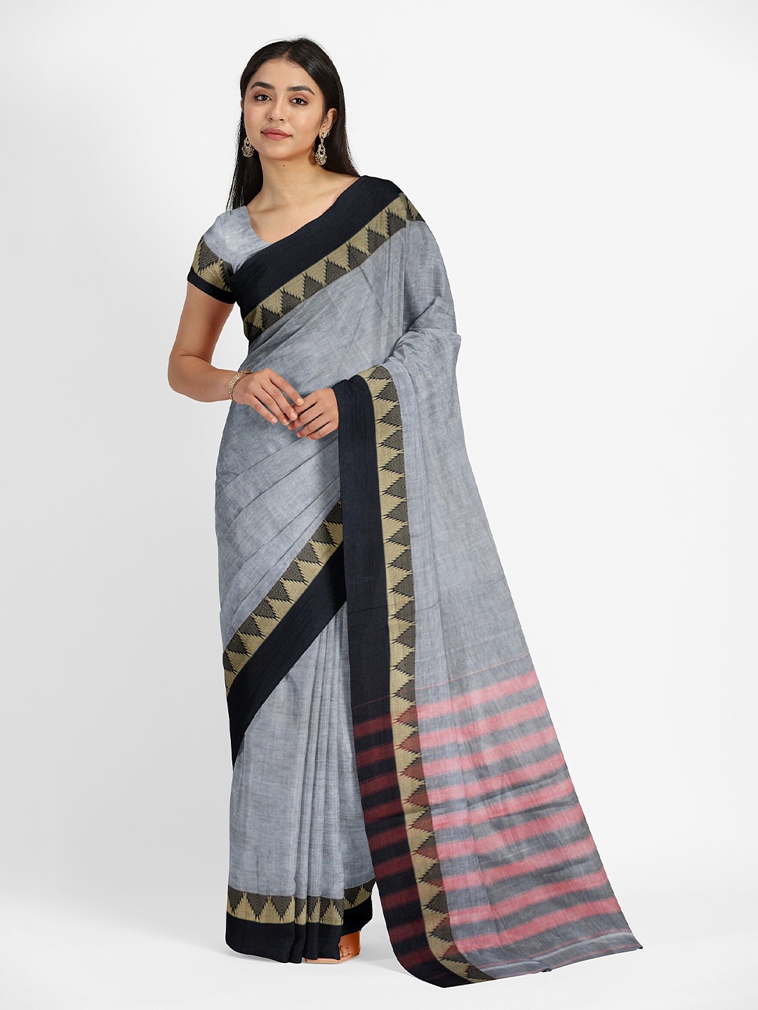

Weaves of Tradition Pure Cotton Narayan Peth Saree, Grey