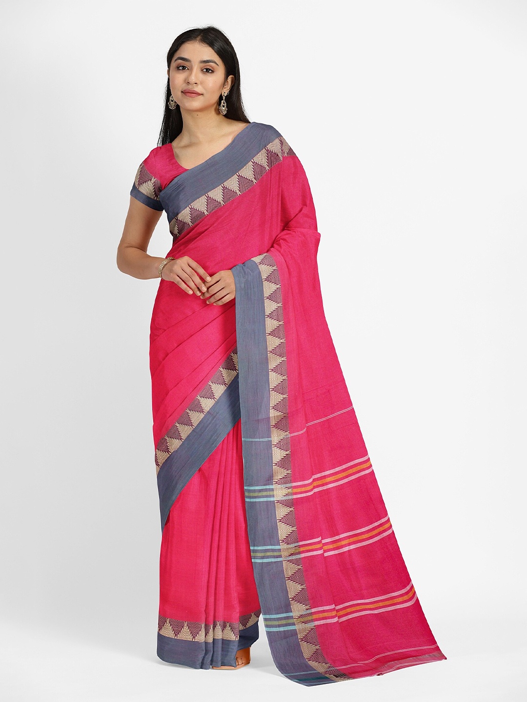 

Weaves of Tradition Pure Cotton Narayan Peth Saree, Pink