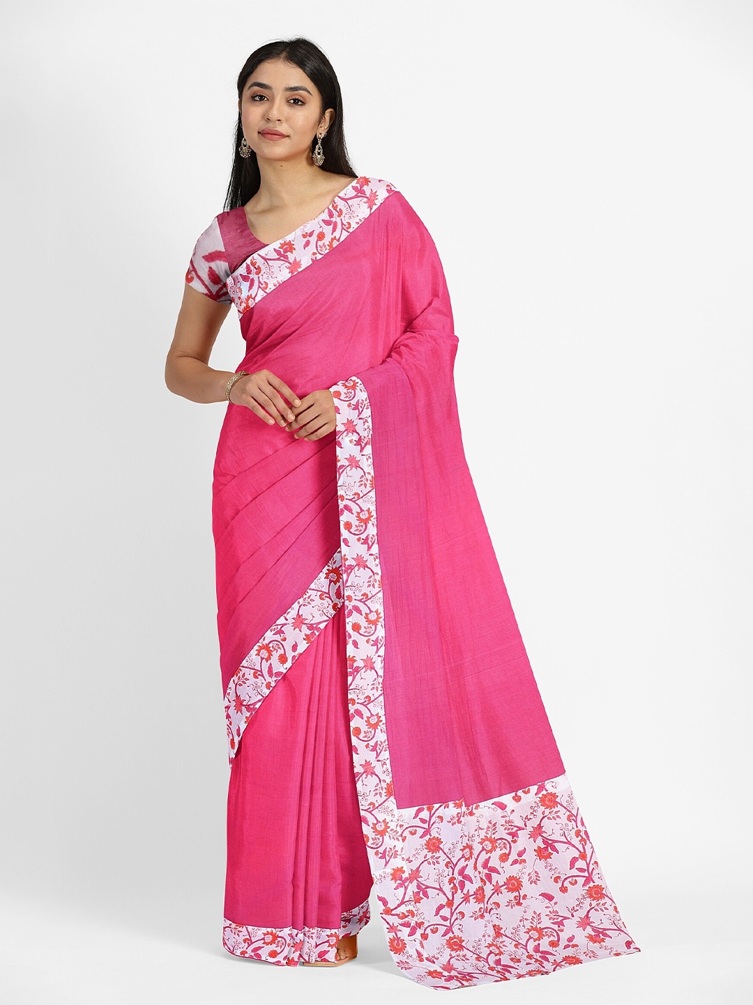 

Weaves of Tradition Pure Cotton Handloom Mangalagiri Saree, Pink