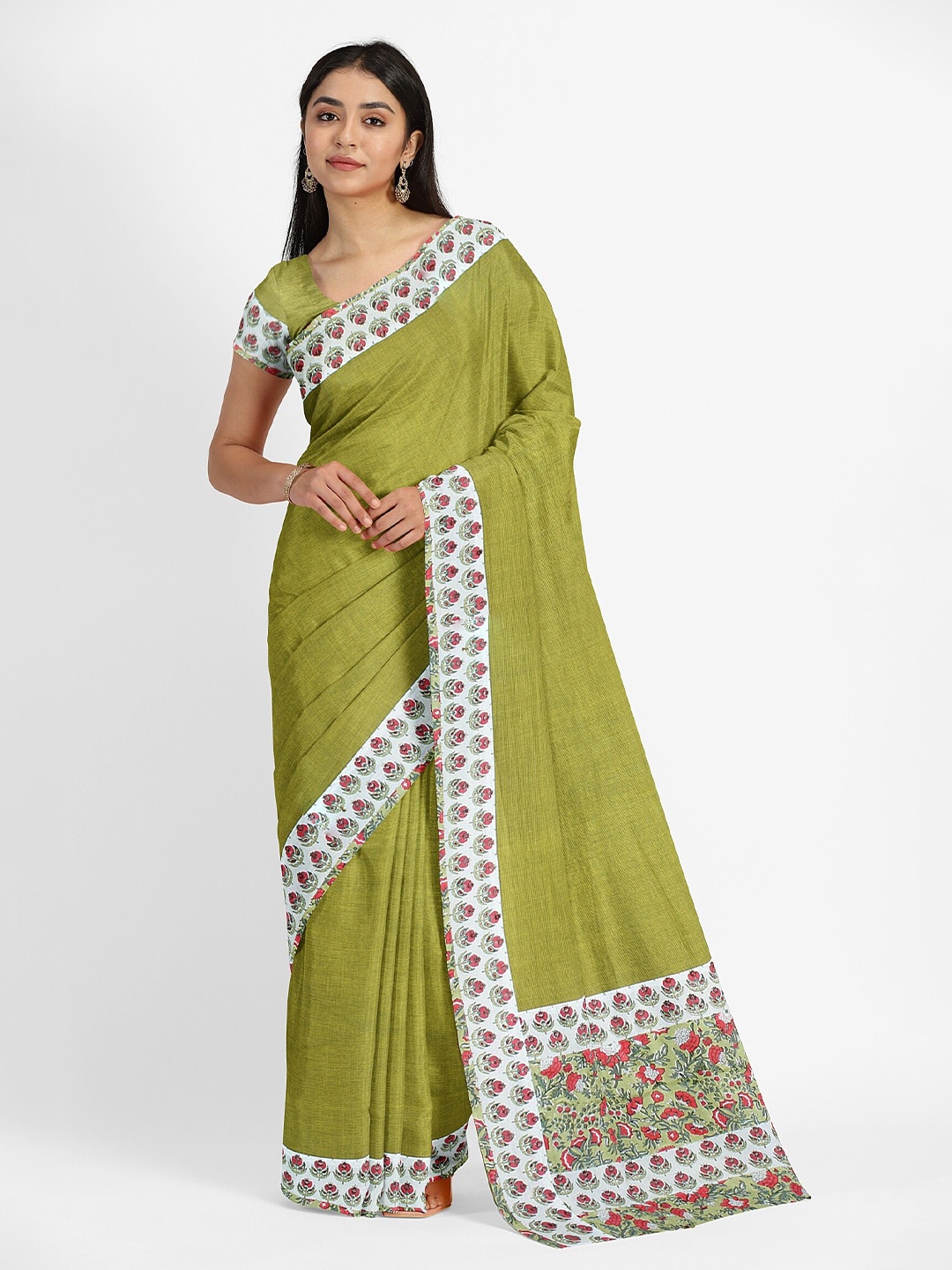 

Weaves of Tradition Pure Cotton Handloom Mangalagiri Saree, Green