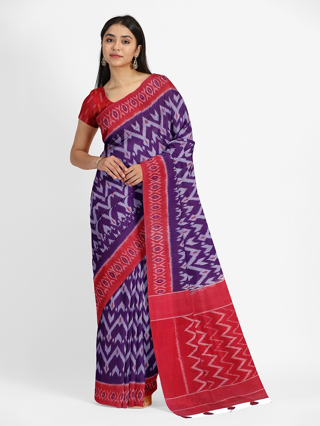 

Weaves of Tradition Woven Design Pure Cotton Ikat Saree, Purple