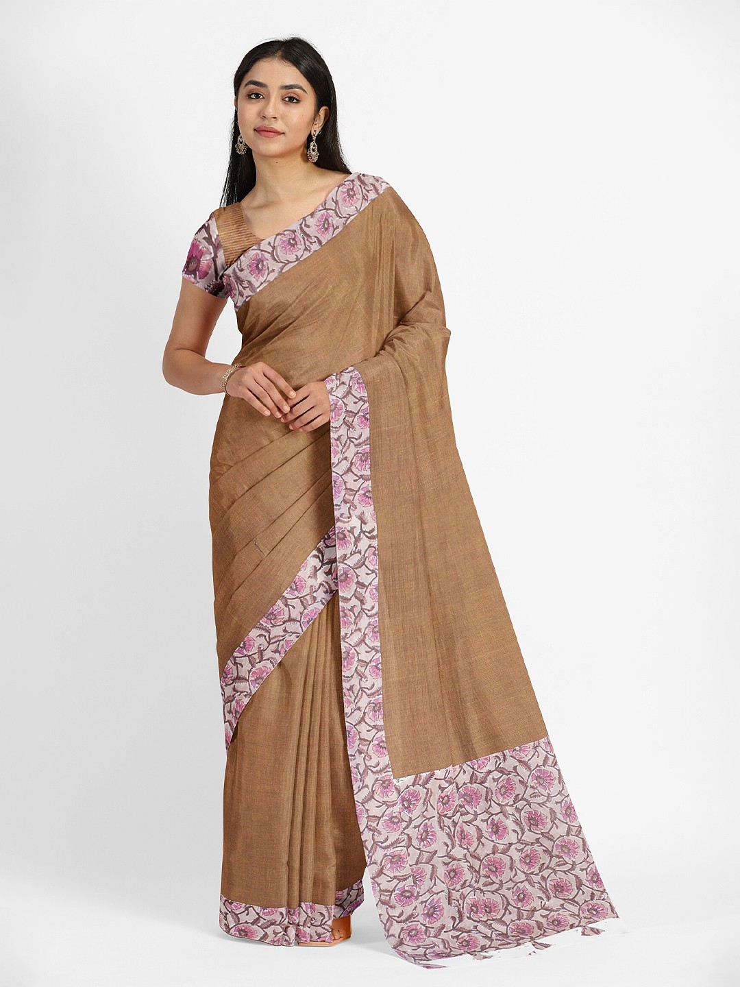 

Weaves of Tradition Pure Cotton Mangalagiri Saree, Brown