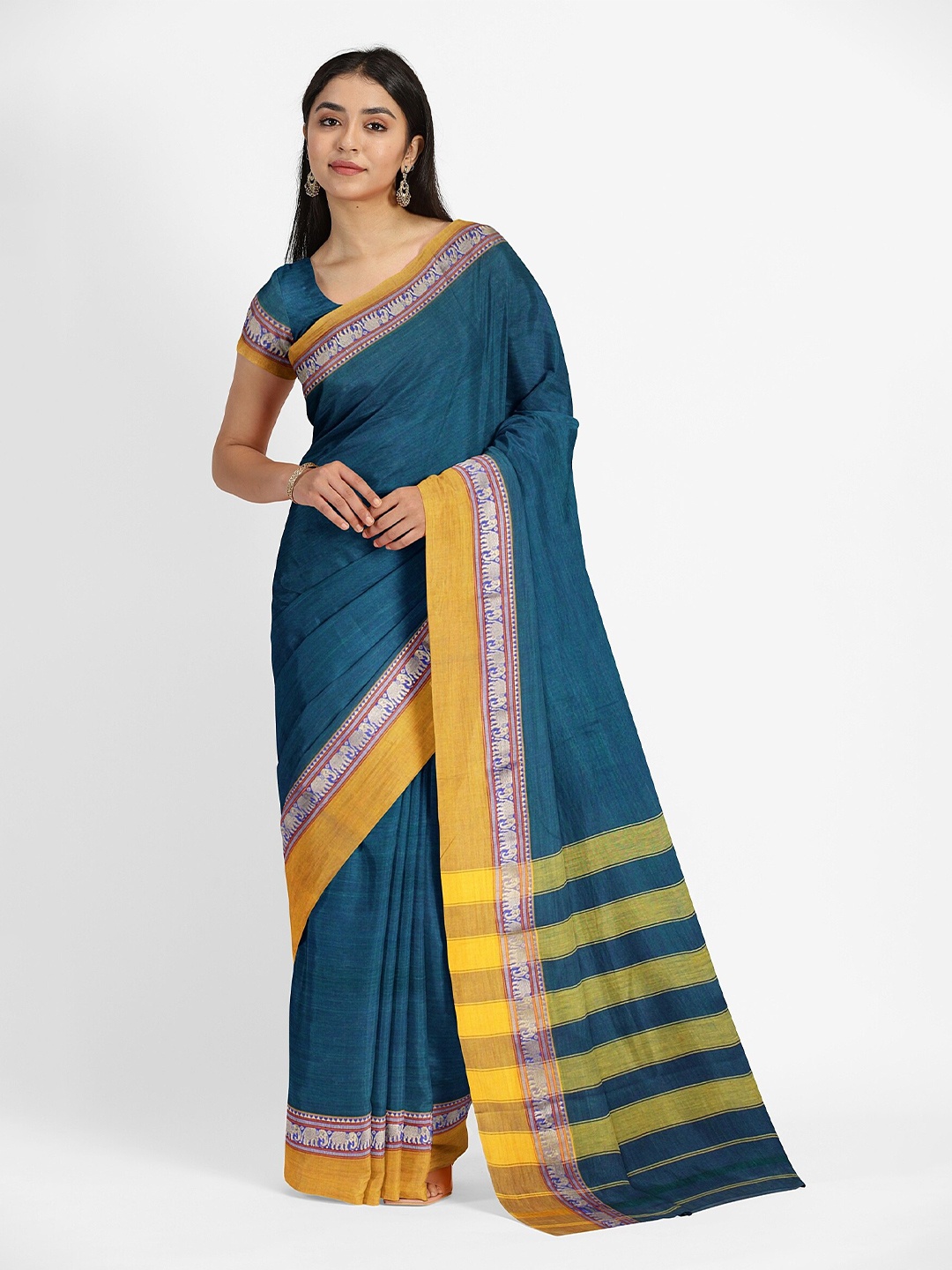 

Weaves of Tradition Pure Cotton Narayan Peth Saree, Blue