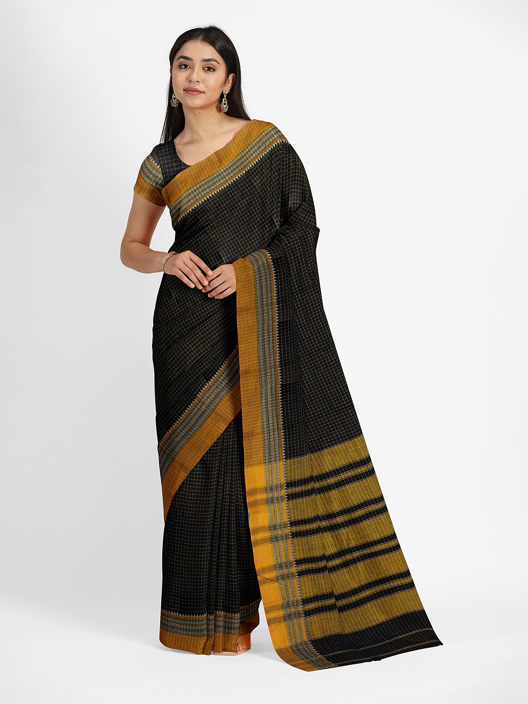 

Weaves of Tradition Pure Cotton Narayan Peth Saree, Black