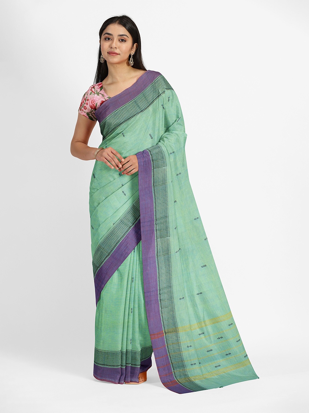 

Weaves of Tradition Ethnic Motifs Woven Design Pure Cotton Chettinad Saree, Green