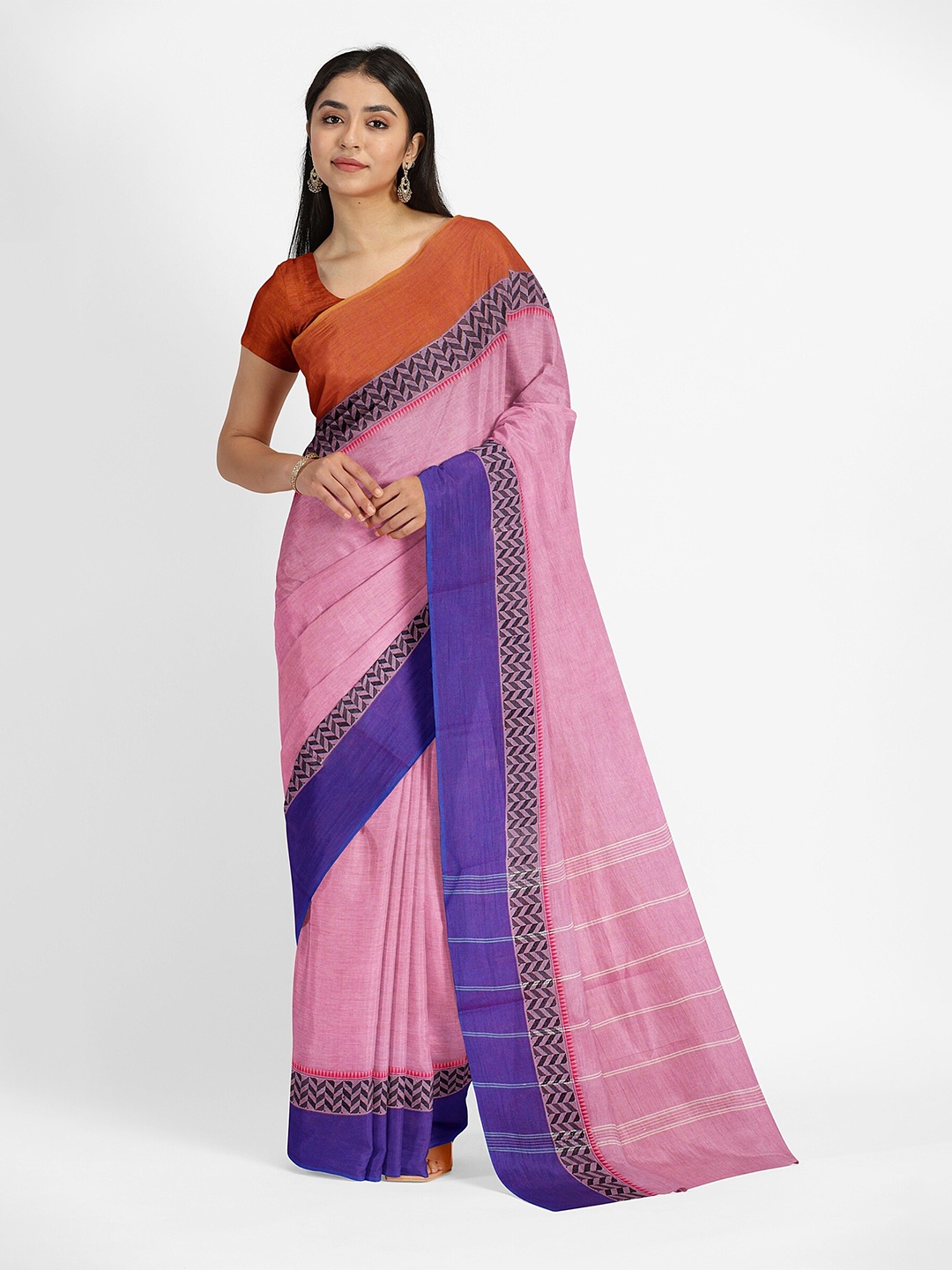 

Weaves of Tradition Pure Cotton Chettinad Saree, Pink