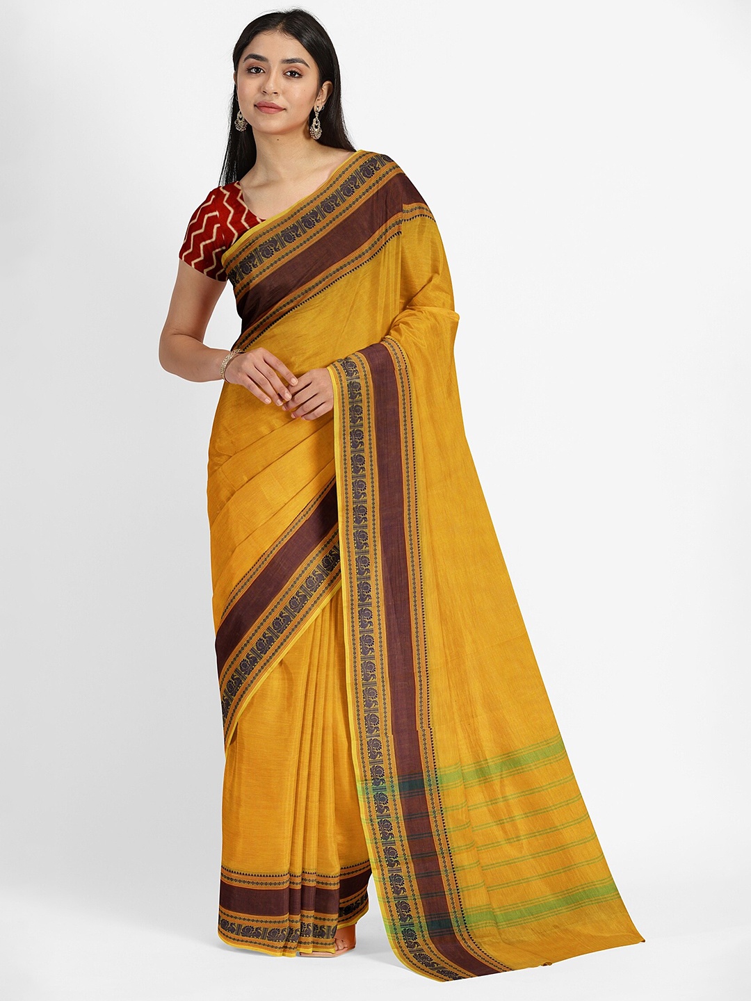 

Weaves of Tradition Pure Cotton Chettinad Saree, Yellow