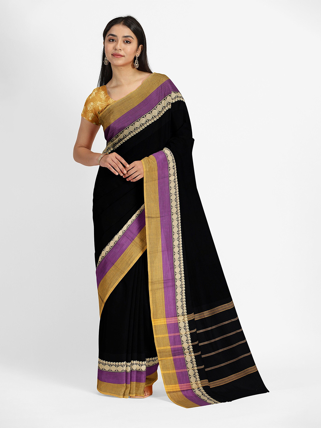 

Weaves of Tradition Pure Cotton Chettinad Saree, Black