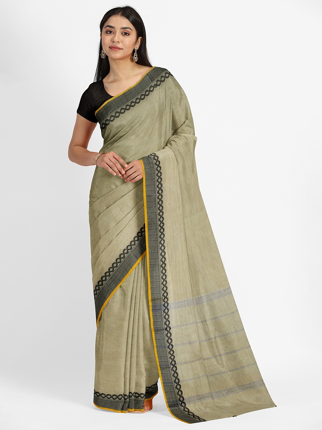 

Weaves of Tradition Pure Cotton Chettinad Saree, Beige