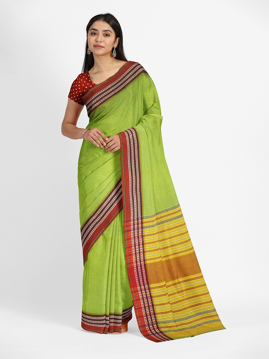 

Weaves of Tradition Pure Cotton Saree, Green