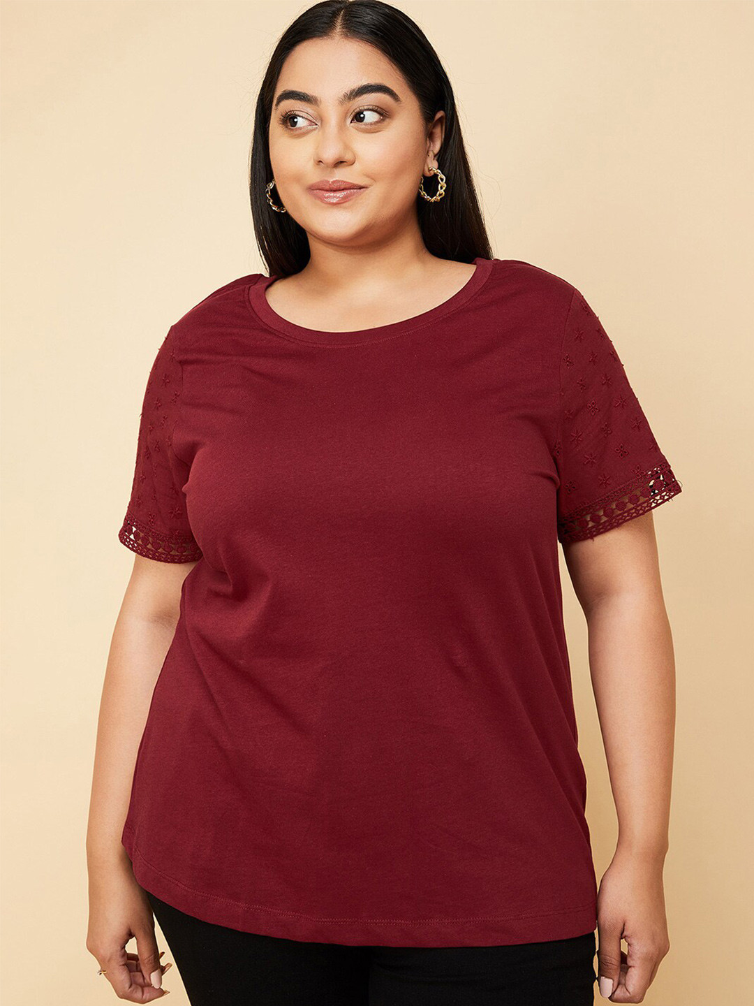 

max Plus Size Round Neck Cotton T-shirt, Red