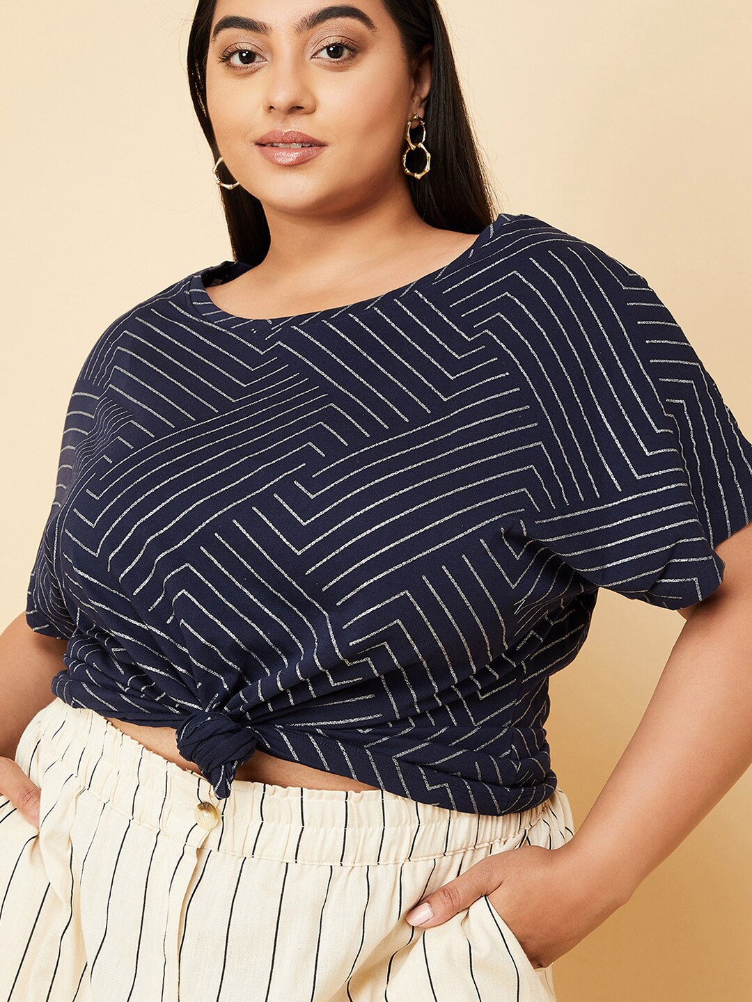 

max Plus Size Striped Cotton T-shirt, Navy blue