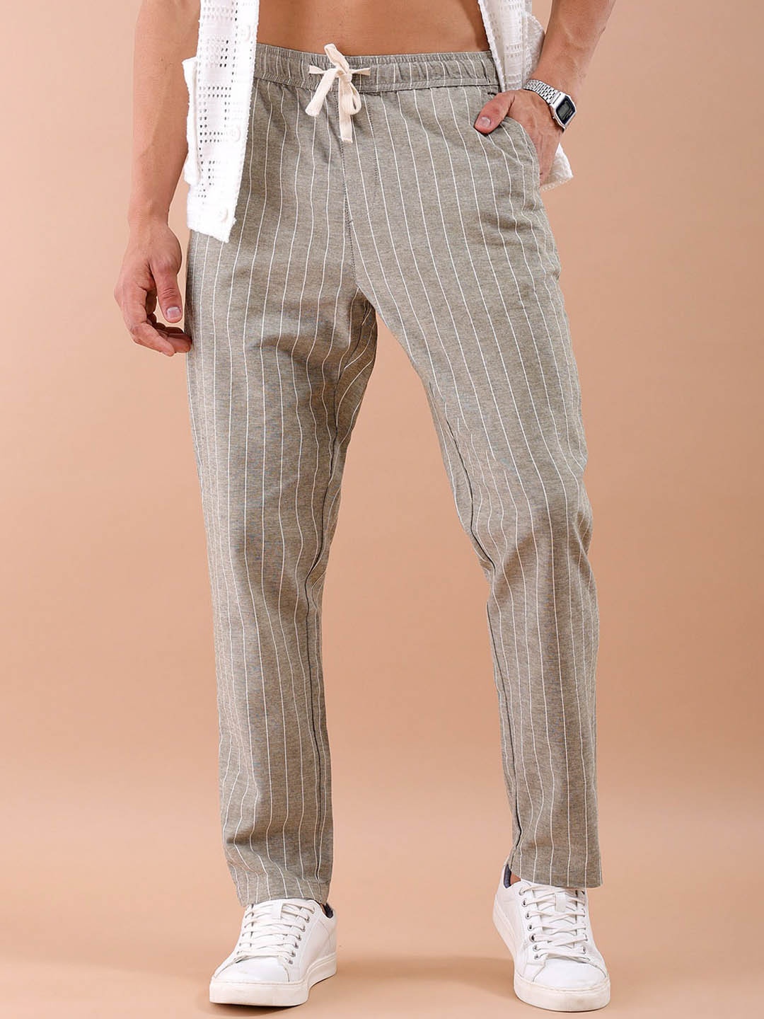 

The Indian Garage Co Mid-Rise Striped Trouser, Olive