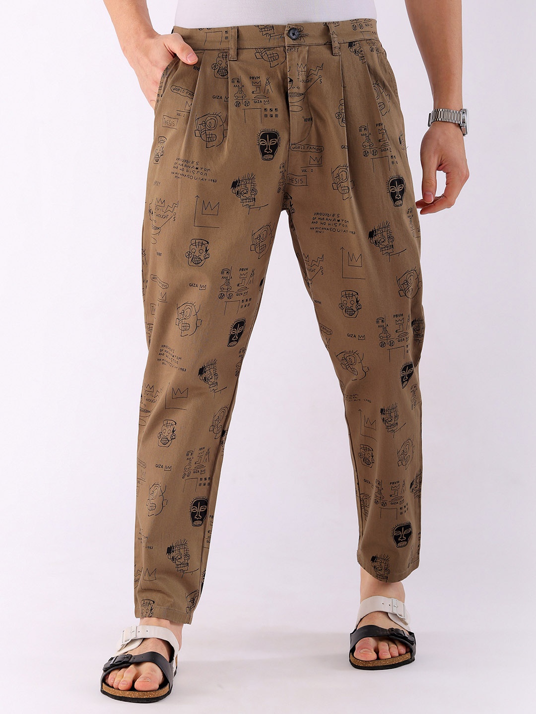 

The Indian Garage Co Abstract Printed Cotton Loose Fit Trouser, Brown
