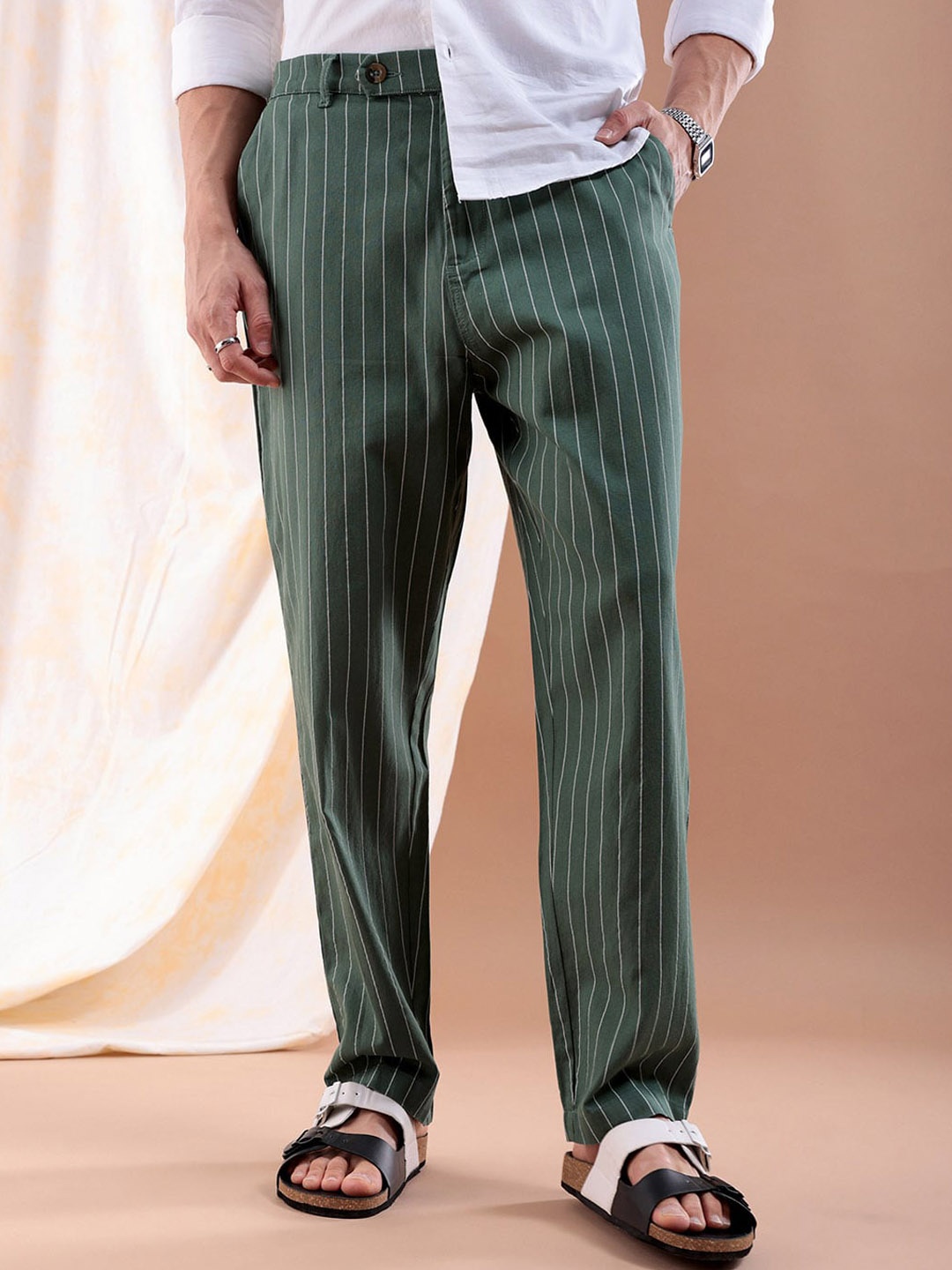 

The Indian Garage Co Striped Loose Fit Trouser, Green