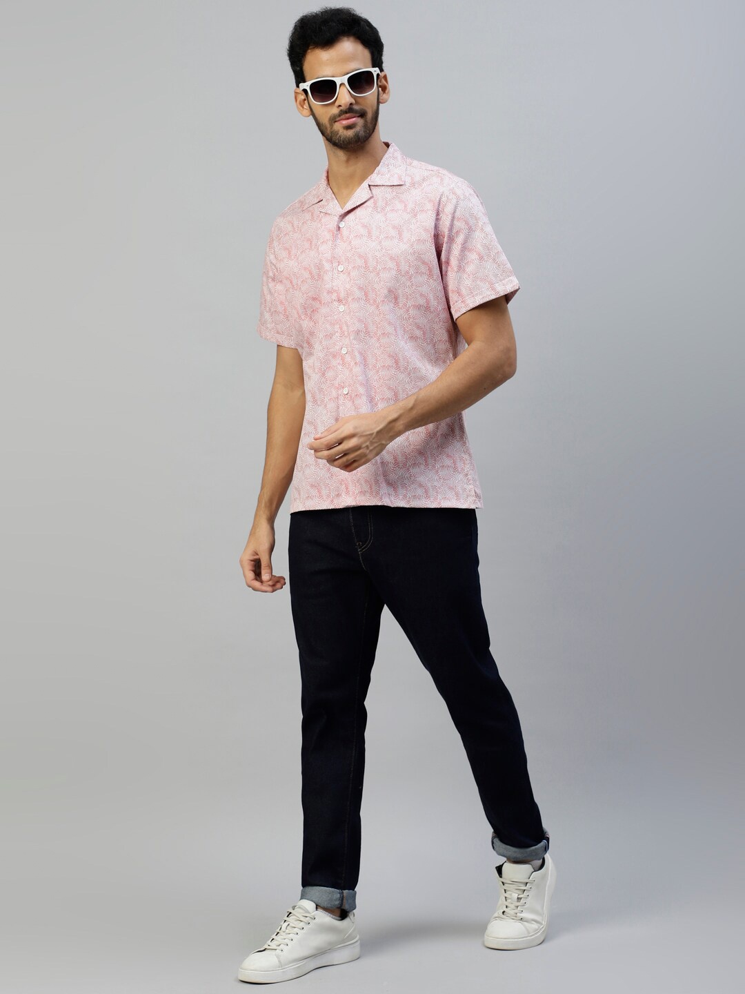 

DON VINO Comfort Cuban Collar Floral Opaque Printed Cotton Casual Shirt, Pink