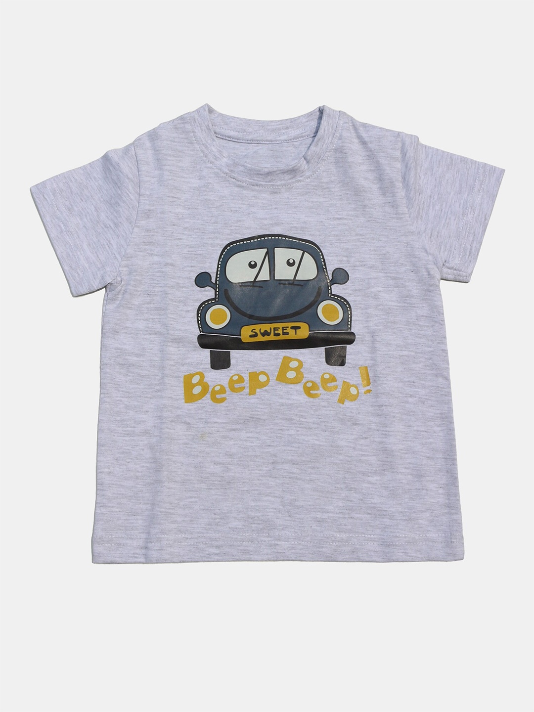 

BAESD Kids Cars Graphic Printed Round Neck Short Sleeves Bio Finish Cotton T-shirt, Grey