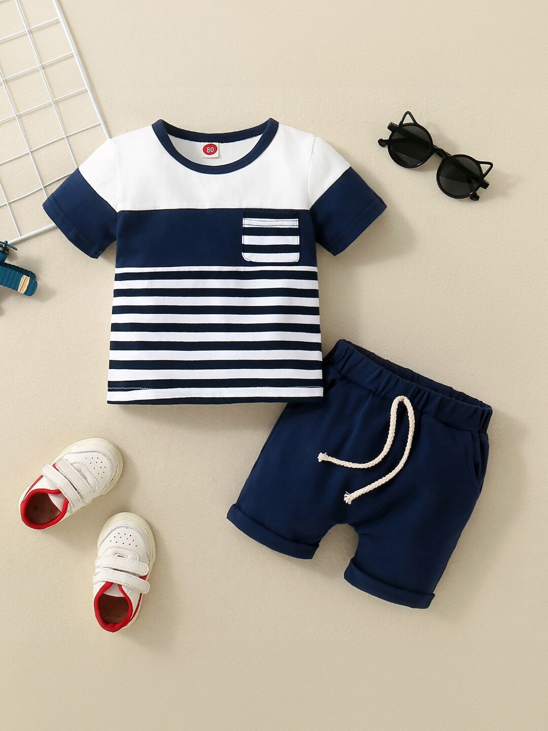 

StyleCast Blue Boys Striped Round Neck Top With Short