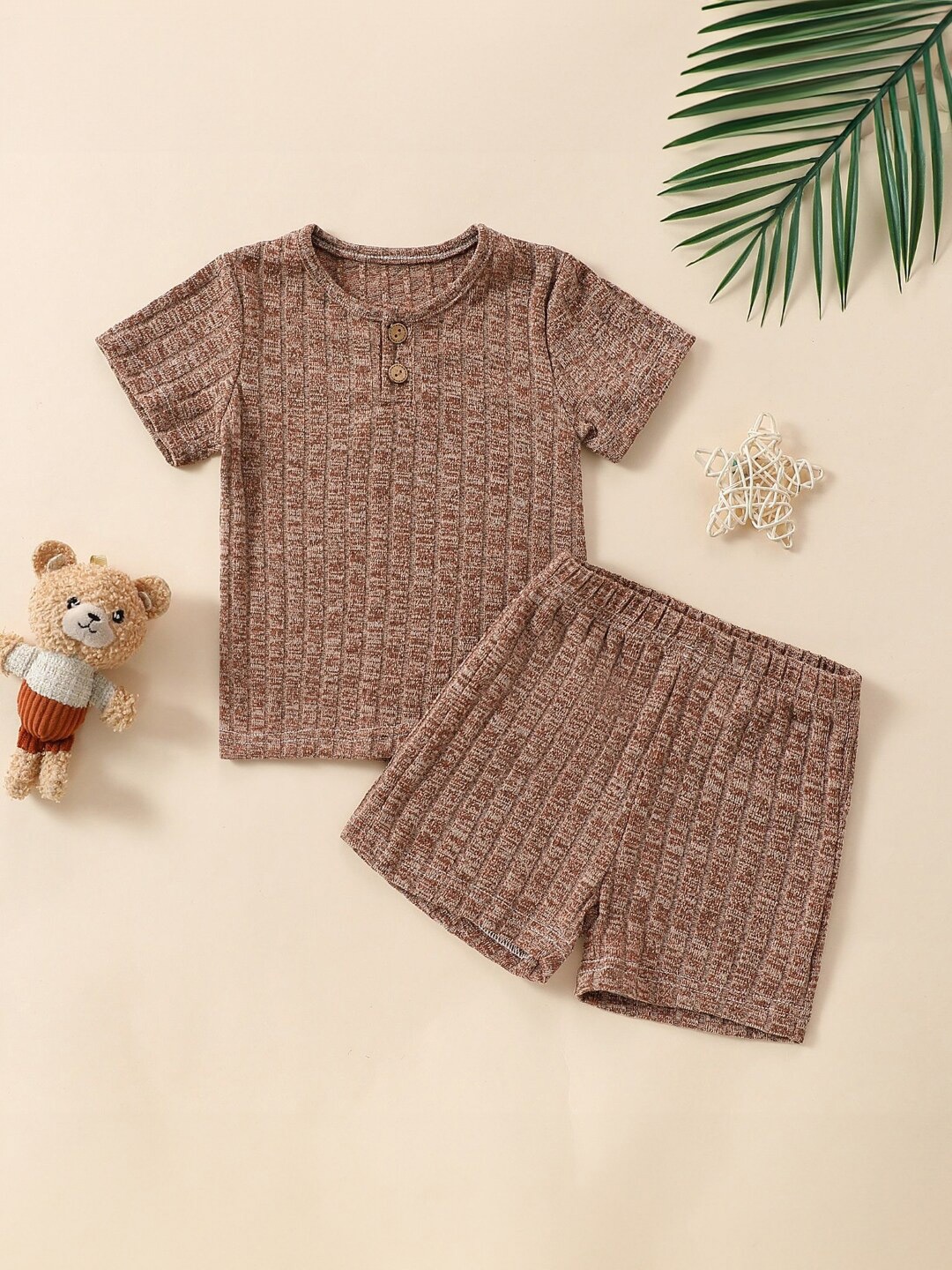 

StyleCast Boys Striped Round Neck T-shirt With Short, Khaki