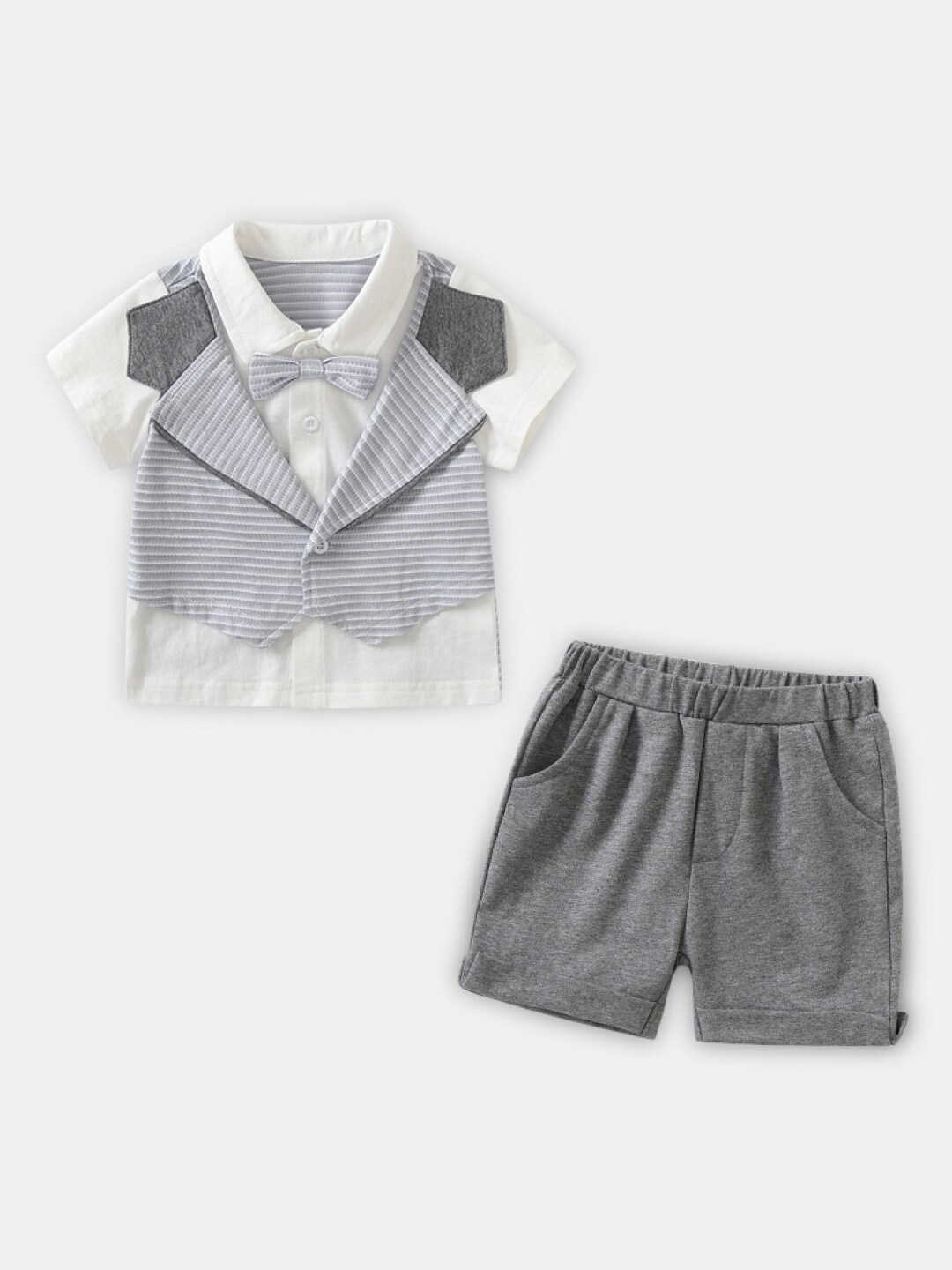 

StyleCast Boys Grey & White Striped Shirt with Shorts