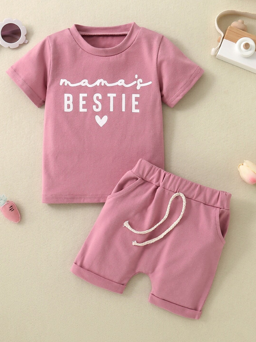 

StyleCast Pink Boys Printed Round Neck Top With Short